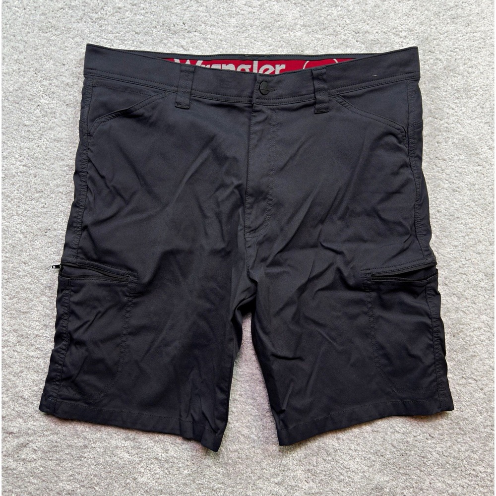 Wrangler Outdoor Cargo Shorts Mens 36 Black Zip Pockets Hiking Trail Tech